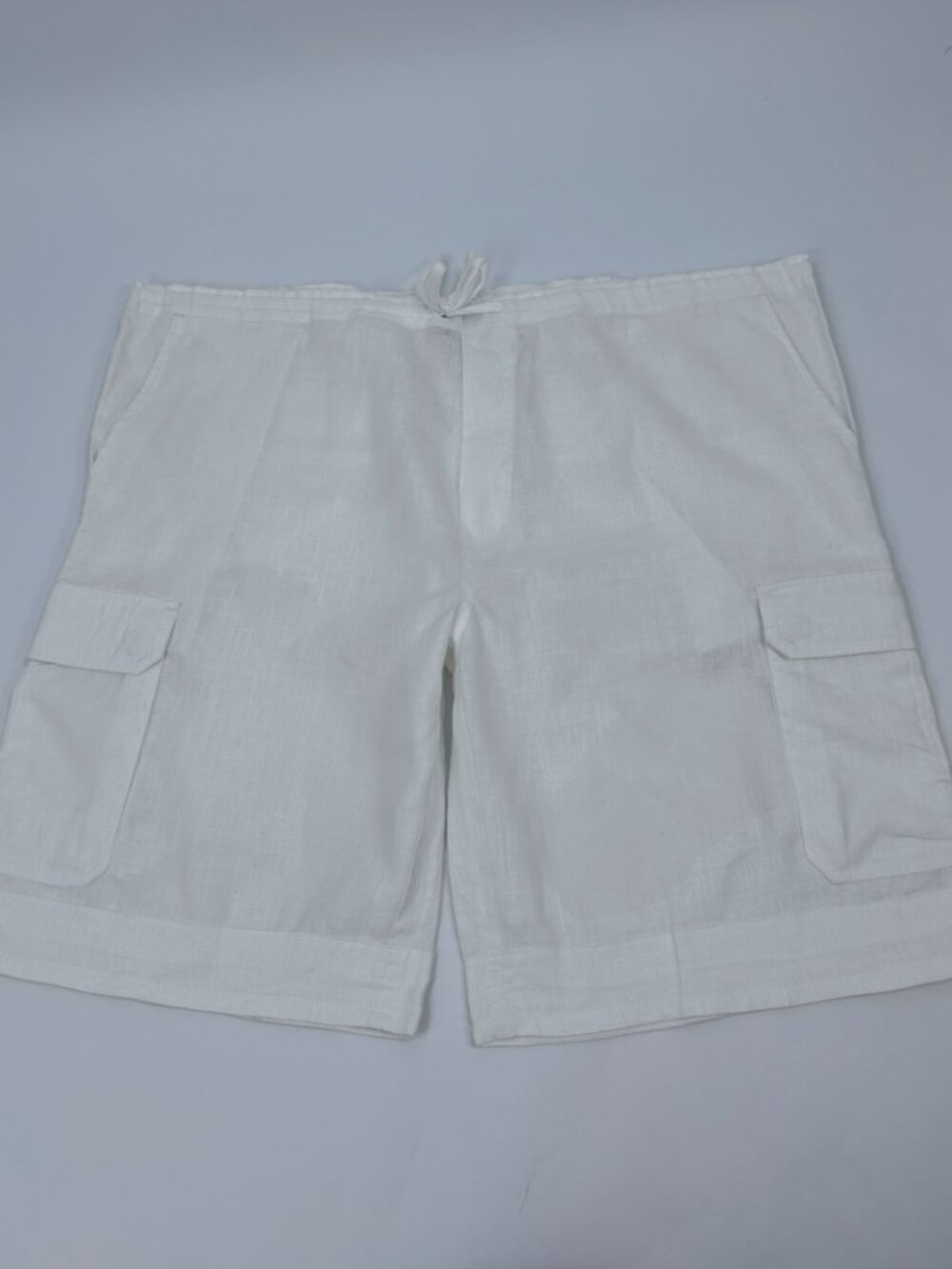 Island Imports White Linen Cargo Shorts Mens XL Drawstring Beach Resort